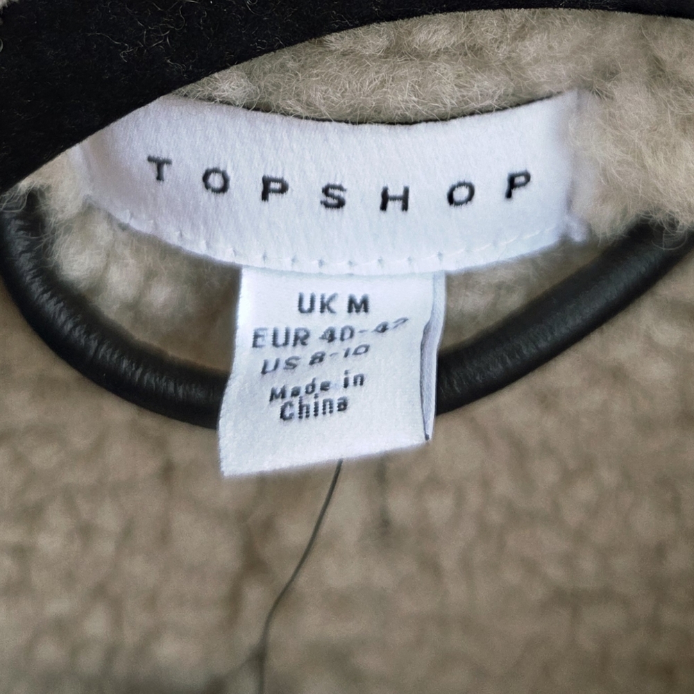 Topshop shearling aviator jacket in black and cream Medium - Picture 5 of 8